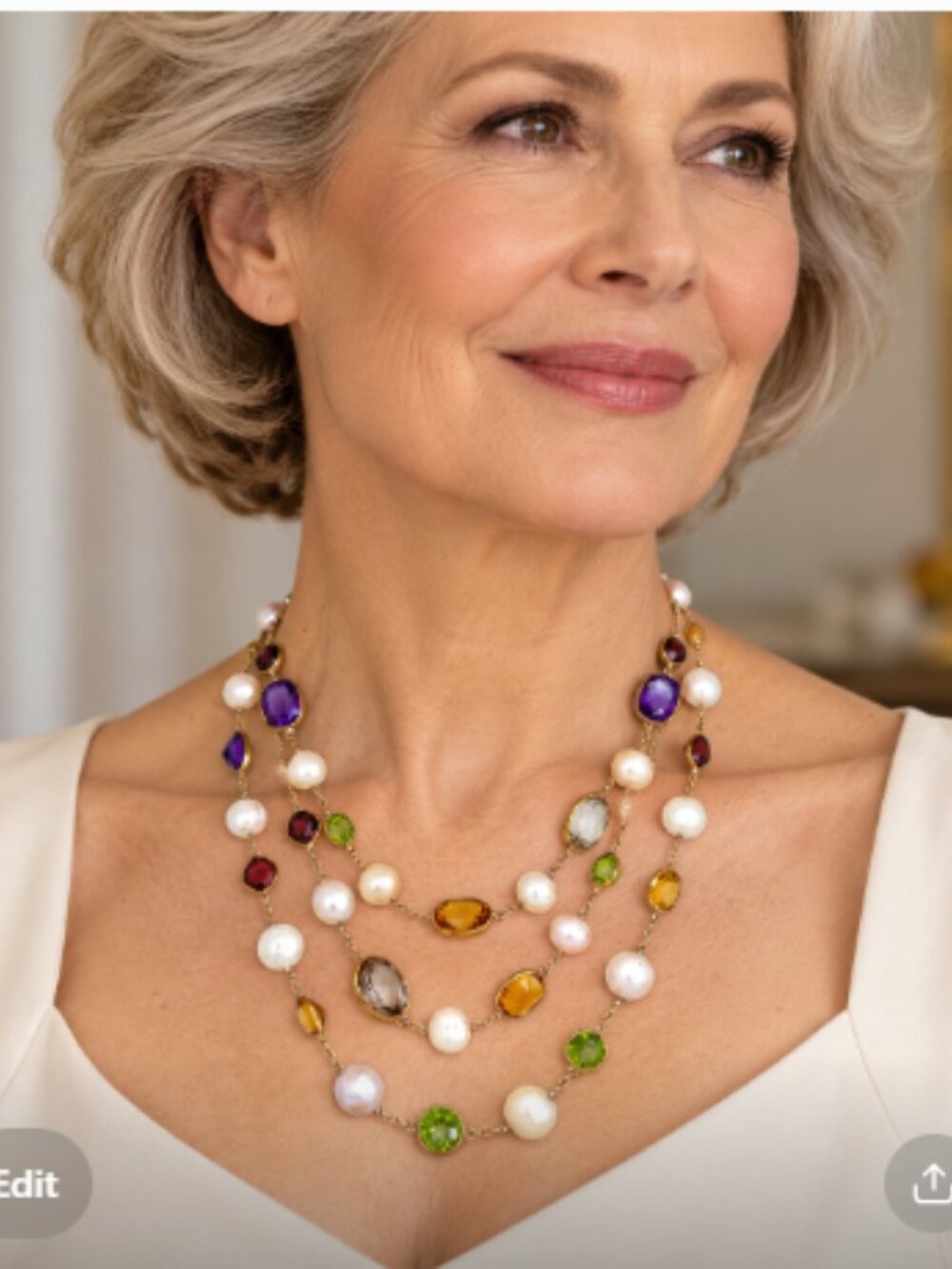 18K 50" Opera Length Multicolor Gemstone Pearl Stunning Necklace